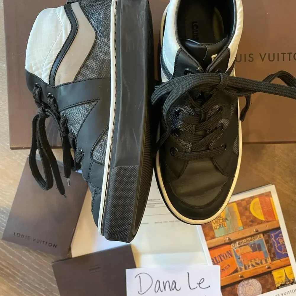Louis Vuitton Boys Black Damier Designer Sneakers Shoes Youth size 12